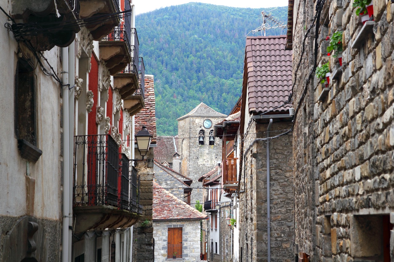 Anso Village street stone houses in Pyrenees Aragon Spain